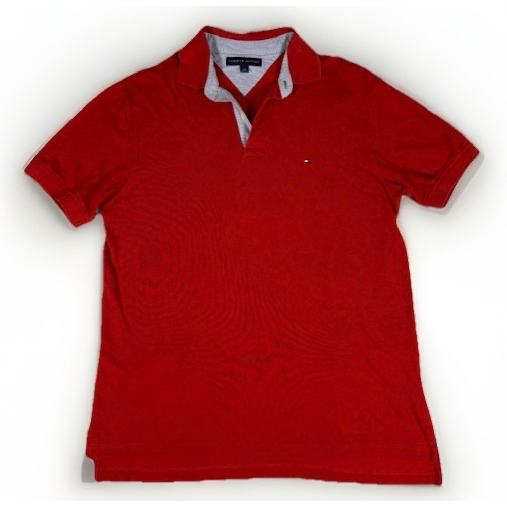 Tommy Hilfiger Polo Shirt‎ Mens Large Red Short Sleeve Pique Cotton Preppy Golf